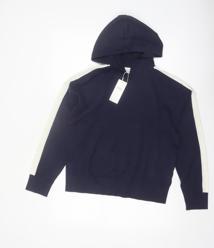 Marks and Spencer Women's Blue Hooded Pullover Knit Jumper M