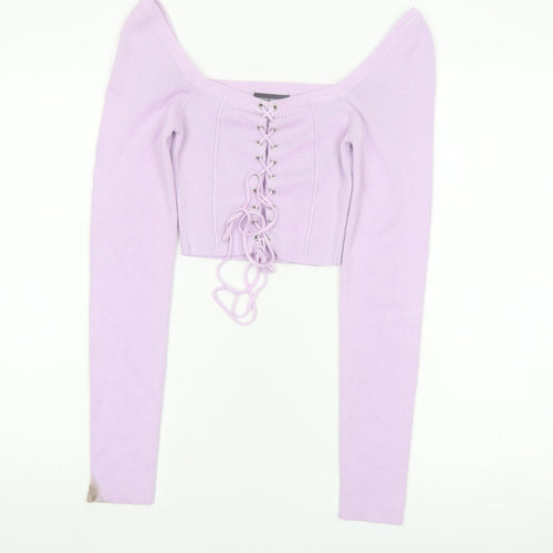 PrettyLittleThing Women's Purple Lace-Up Slim Fit Knit Jumper S