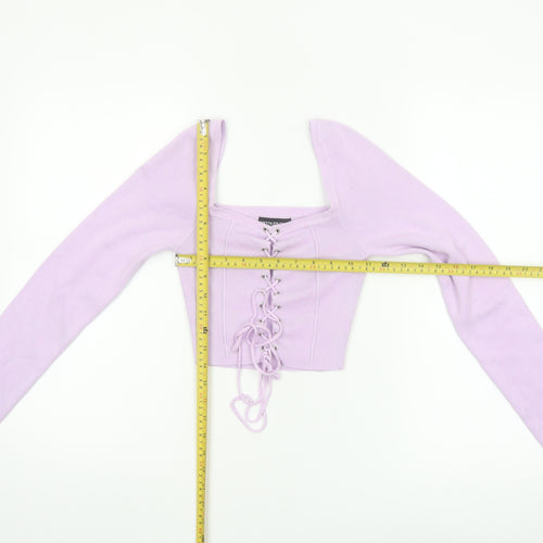 PrettyLittleThing Women's Purple Lace-Up Slim Fit Knit Jumper S