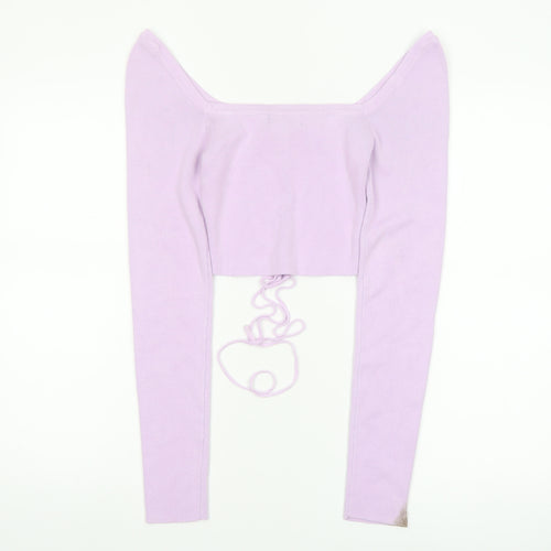 PrettyLittleThing Women's Purple Lace-Up Slim Fit Knit Jumper S