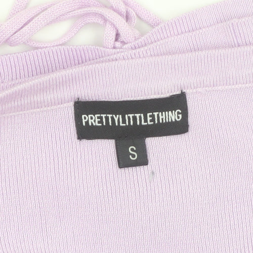 PrettyLittleThing Women's Purple Lace-Up Slim Fit Knit Jumper S