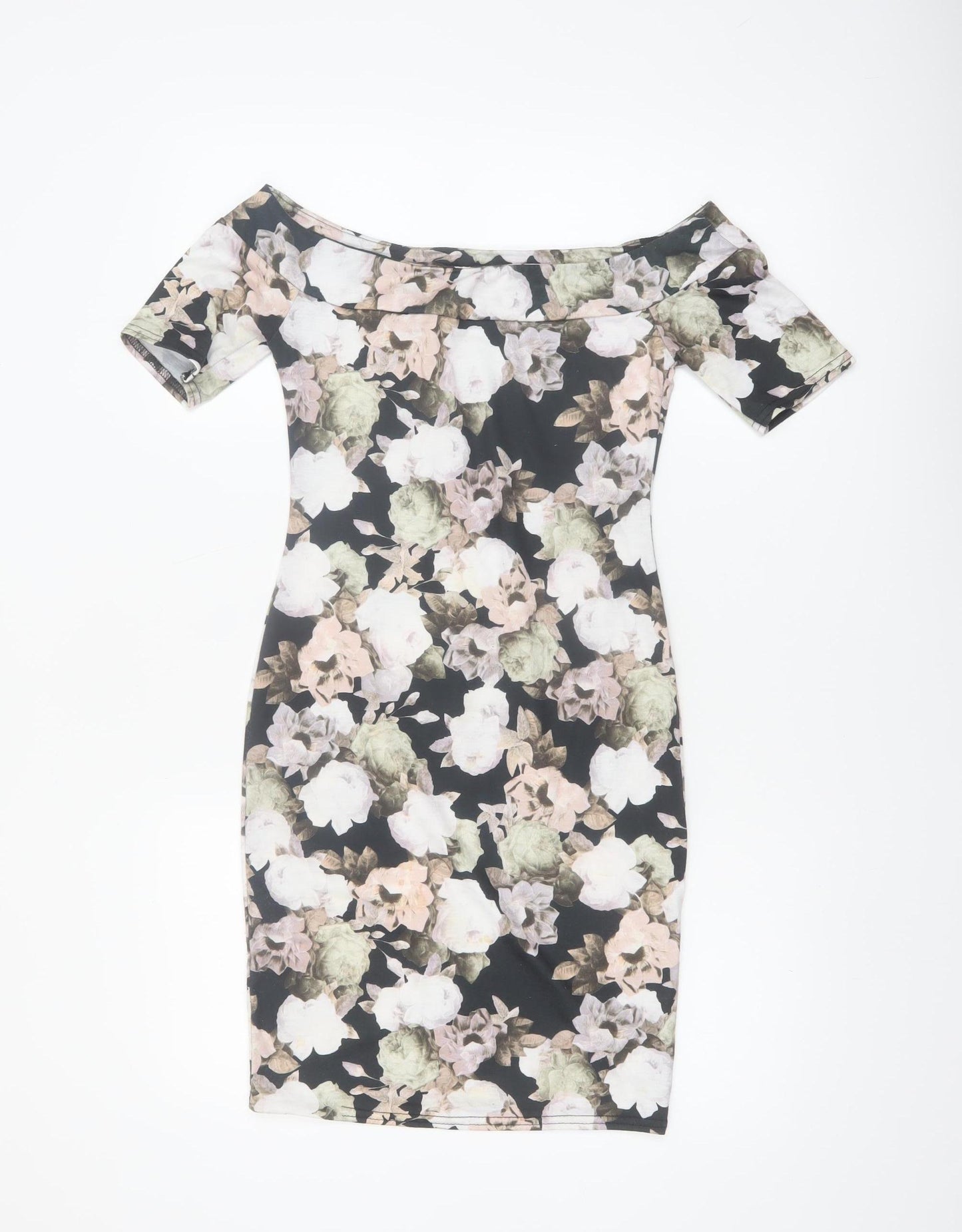 New Look Women's Floral Off Shoulder Bodycon Dress Size 8 Multicoloured