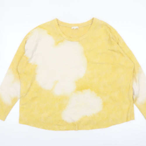 COS Women Yellow Tie-Dye Cotton Long Sleeve Jersey T-Shirt Size 12