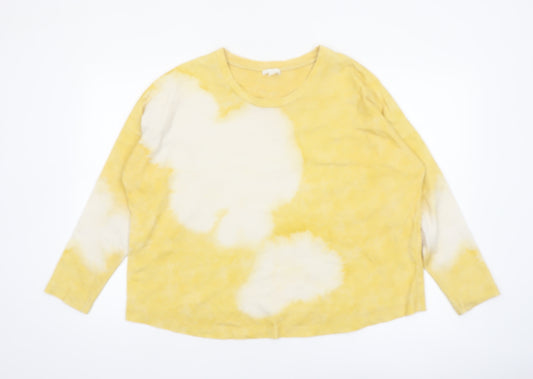 COS Women Yellow Tie-Dye Cotton Long Sleeve Jersey T-Shirt Size 12