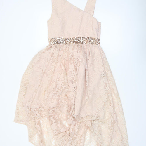 Monsoon Girls Beige Lace Hi-Low One Shoulder Party Dress 12 Years
