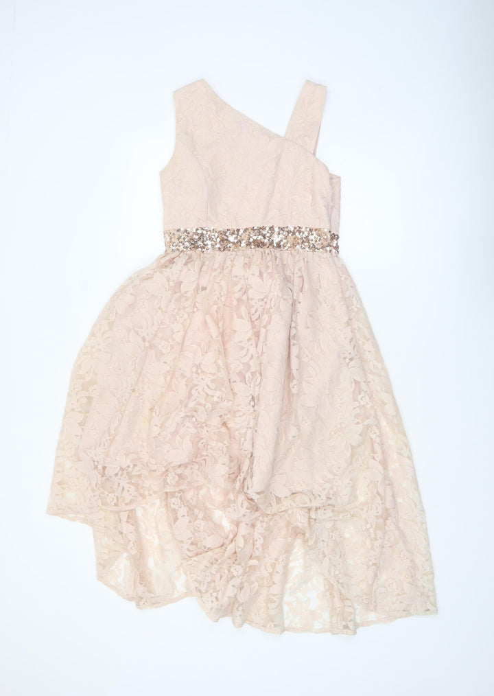 Monsoon Girls Beige Lace Hi-Low One Shoulder Party Dress 12 Years
