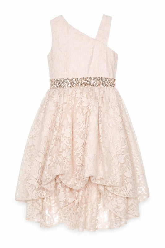Monsoon Girls Beige Lace Hi-Low One Shoulder Party Dress 12 Years