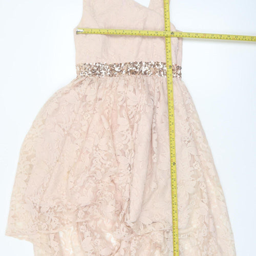 Monsoon Girls Beige Lace Hi-Low One Shoulder Party Dress 12 Years