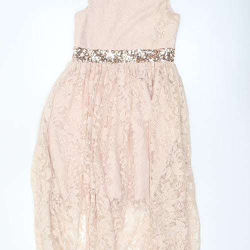 Monsoon Girls Beige Lace Hi-Low One Shoulder Party Dress 12 Years