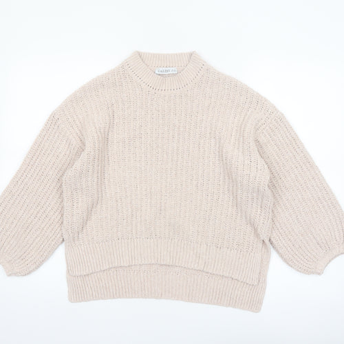 Gallery Women’s Beige Chunky Knit Mock Neck Pullover Jumper Size S
