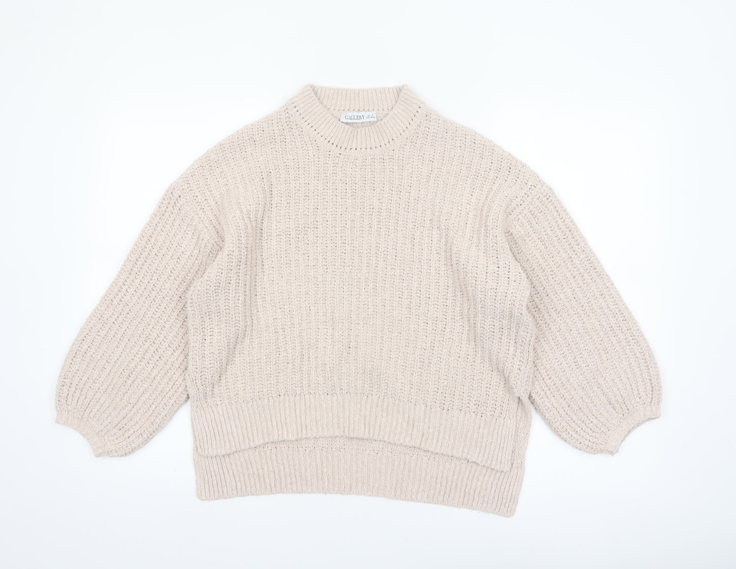 Gallery Women’s Beige Chunky Knit Mock Neck Pullover Jumper Size S