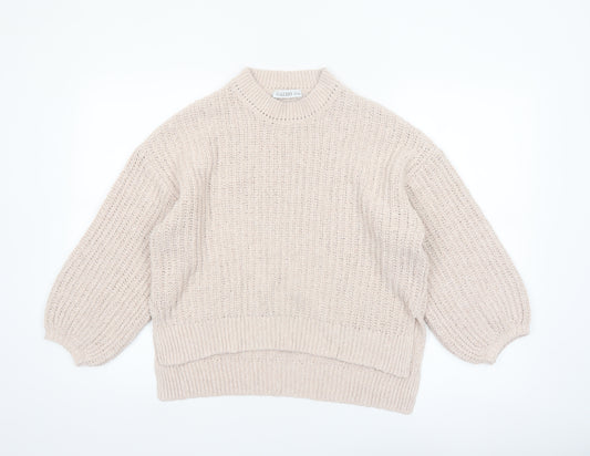Gallery Women’s Beige Chunky Knit Mock Neck Pullover Jumper Size S