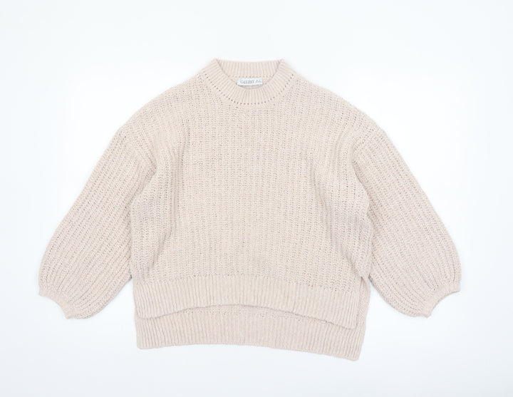 Gallery Women’s Beige Chunky Knit Mock Neck Pullover Jumper Size S