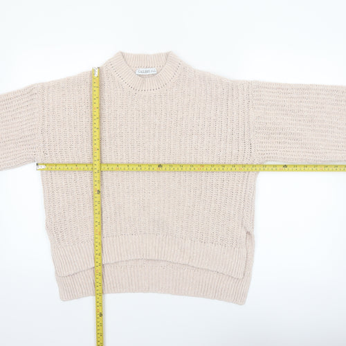 Gallery Women’s Beige Chunky Knit Mock Neck Pullover Jumper Size S