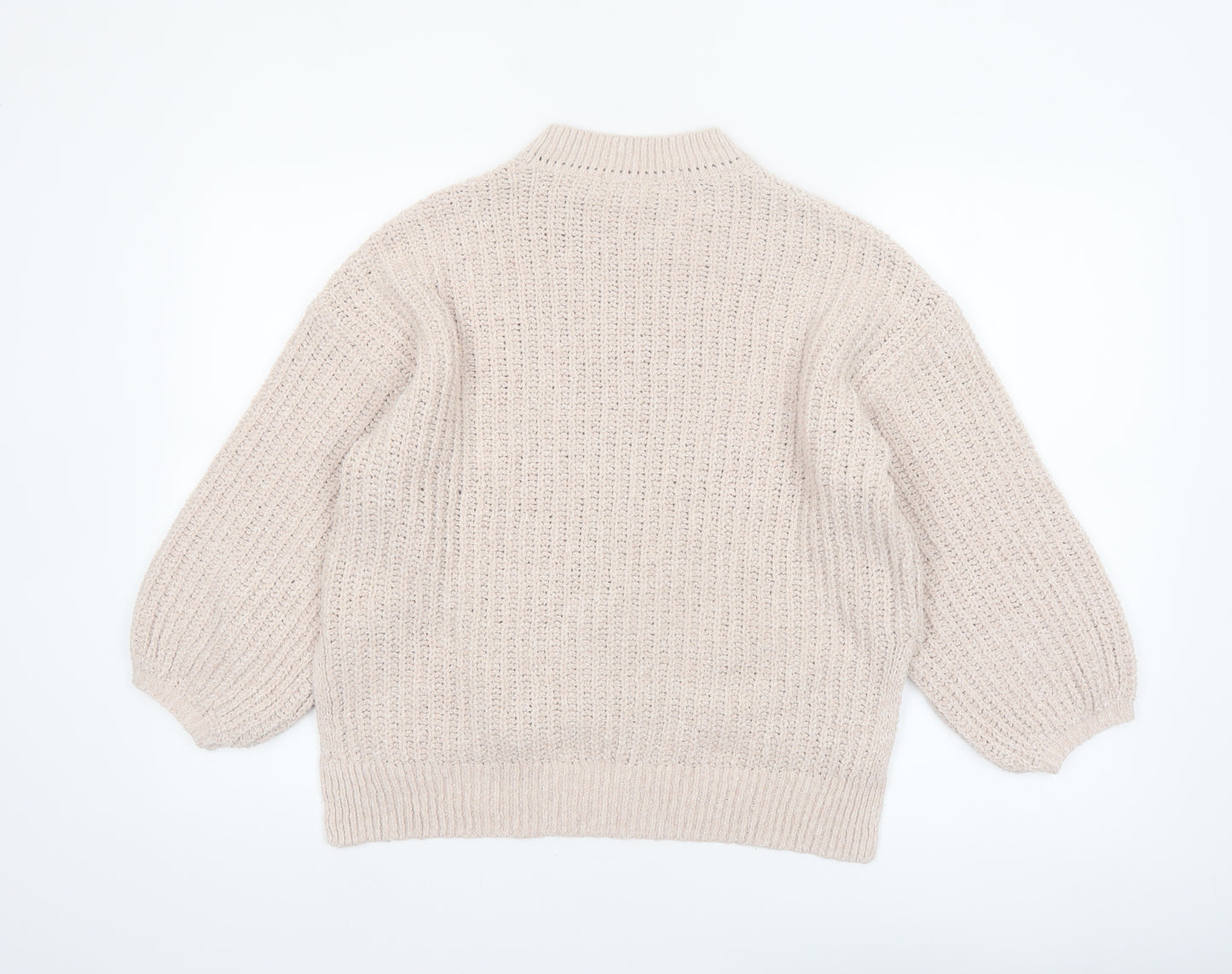 Gallery Women’s Beige Chunky Knit Mock Neck Pullover Jumper Size S