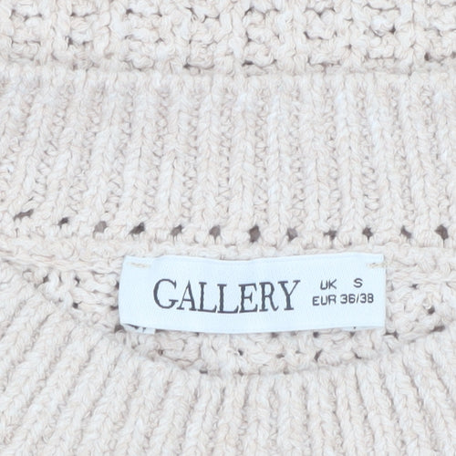 Gallery Women’s Beige Chunky Knit Mock Neck Pullover Jumper Size S