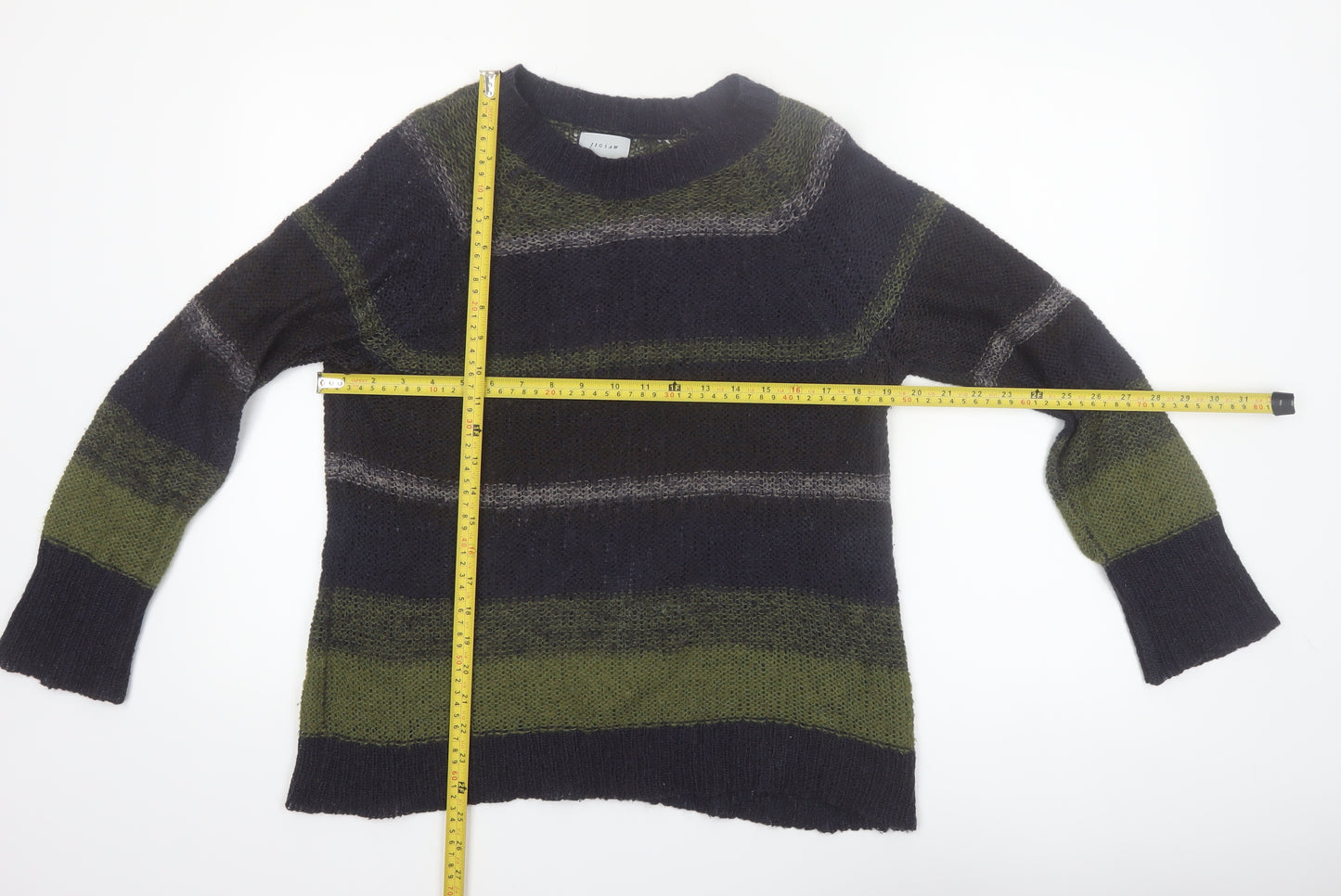 Jigsaw Women Multicoloured Striped Wool Blend Knit Jumper Size S