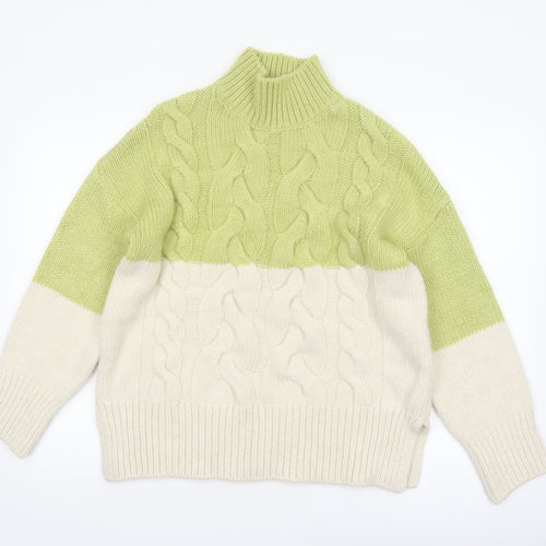 Next Womens Green High Neck Cable-Knit Pullover Jumper M