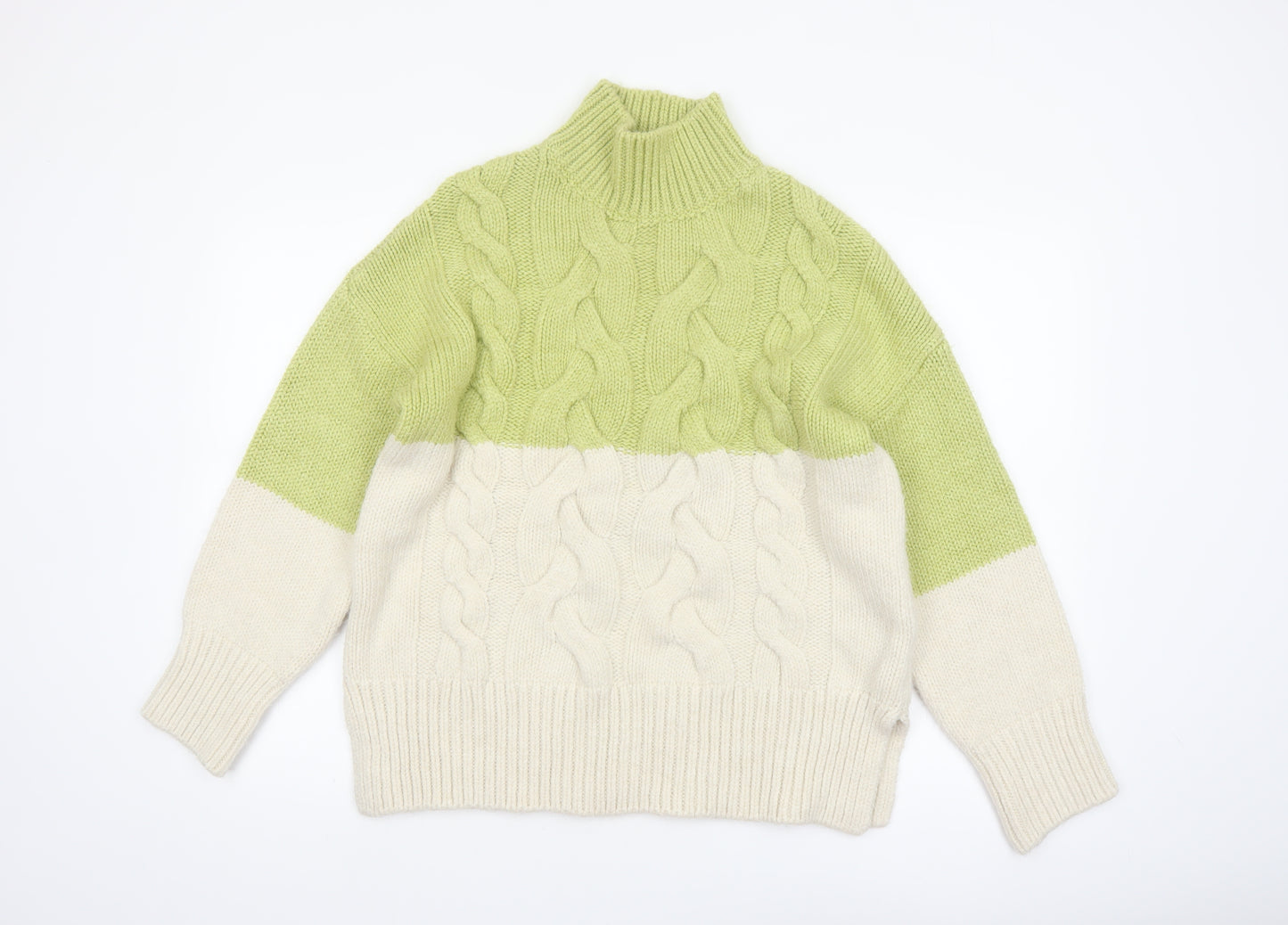 Next Womens Green High Neck Cable-Knit Pullover Jumper M