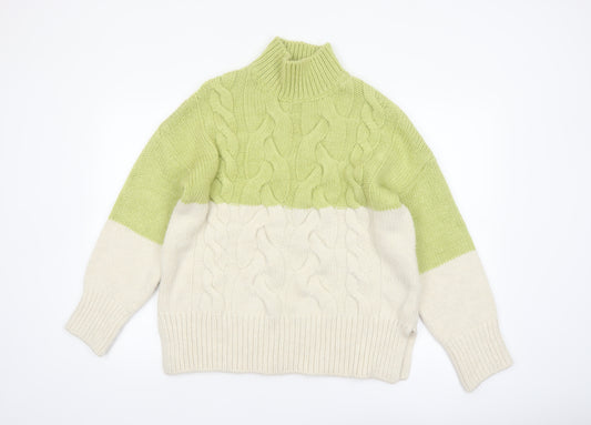 Next Womens Green High Neck Cable-Knit Pullover Jumper M