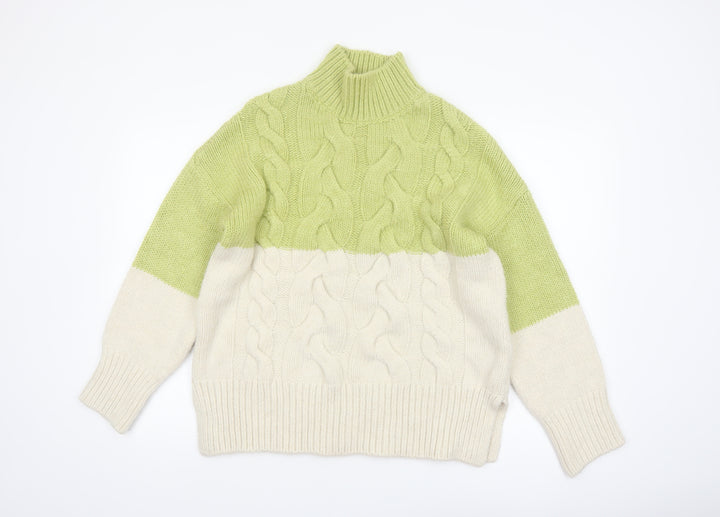 Next Womens Green High Neck Cable-Knit Pullover Jumper M