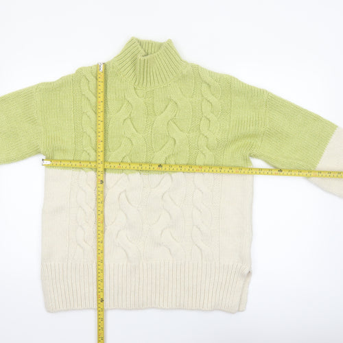 Next Womens Green High Neck Cable-Knit Pullover Jumper M