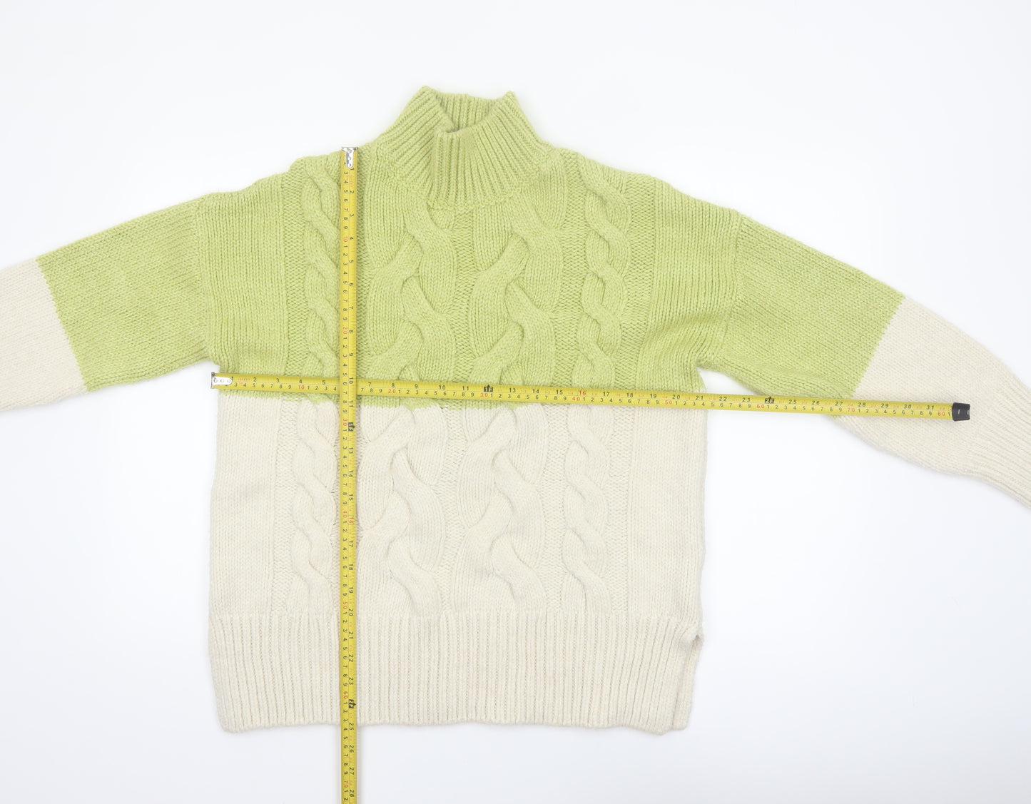 Next Womens Green High Neck Cable-Knit Pullover Jumper M