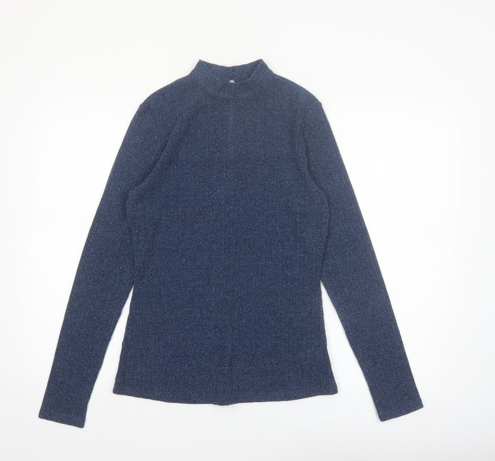 Next Womens Blue Mock Neck Long Sleeve Slim Fit Jumper UK 12
