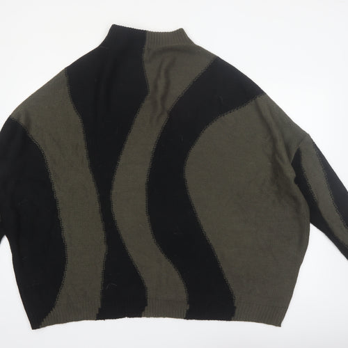 Yours Women Black & Khaki High Neck Oversized Knit Jumper UK 18-20