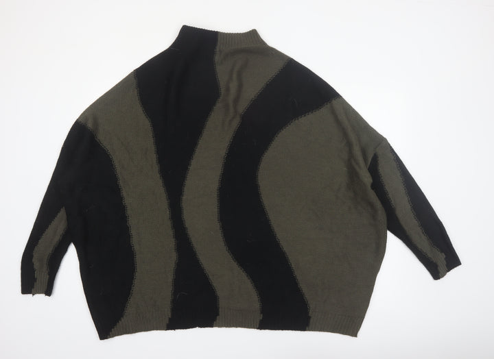 Yours Women Black & Khaki High Neck Oversized Knit Jumper UK 18-20