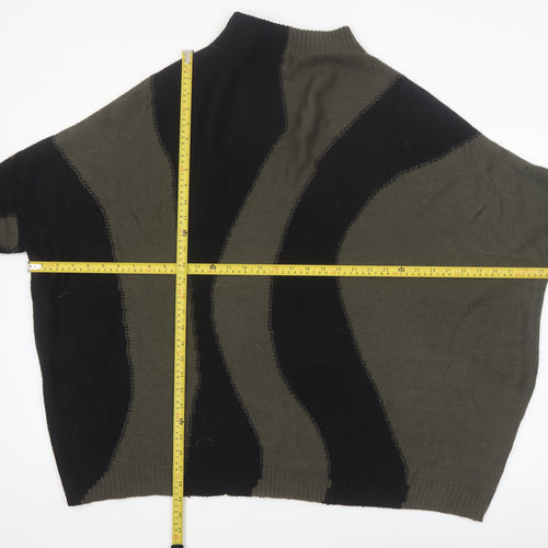 Yours Women Black & Khaki High Neck Oversized Knit Jumper UK 18-20