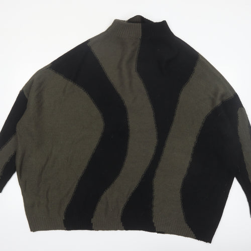 Yours Women Black & Khaki High Neck Oversized Knit Jumper UK 18-20