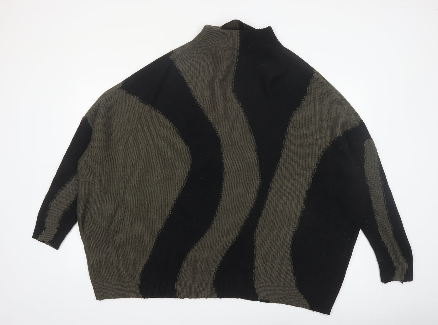 Yours Women Black & Khaki High Neck Oversized Knit Jumper UK 18-20
