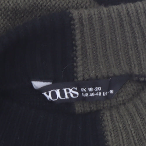 Yours Women Black & Khaki High Neck Oversized Knit Jumper UK 18-20