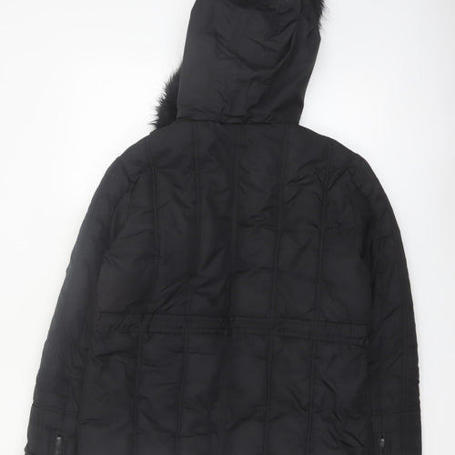 St. Bernard Women’s Black Hooded Puffer Jacket Size 8 Faux Fur Trim