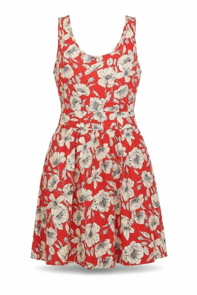 Forever 21 Women’s Red Floral A-Line Sleeveless Cotton Dress Size S