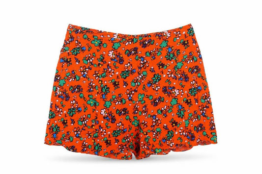 Topshop Women Orange Floral Print High Waist Viscose Shorts Size 10