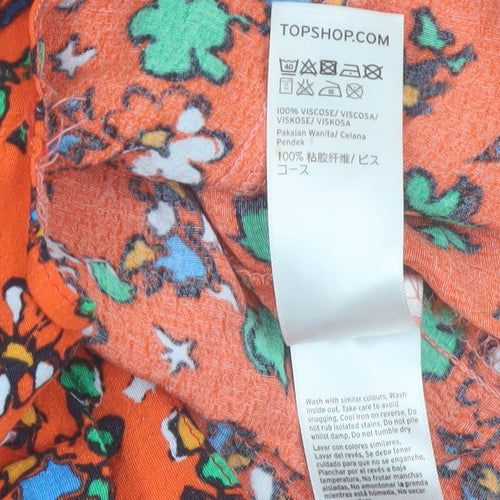 Topshop Women Orange Floral Print High Waist Viscose Shorts Size 10