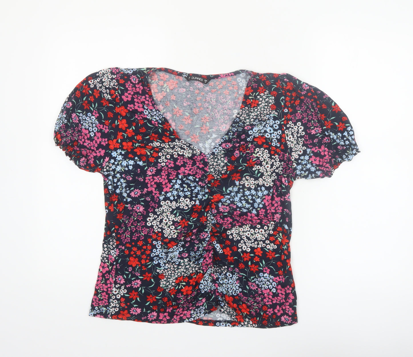 Dunnes Women's Multicoloured Floral V-Neck Puff Sleeve Blouse Size 16