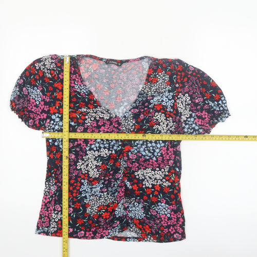 Dunnes Women's Multicoloured Floral V-Neck Puff Sleeve Blouse Size 16