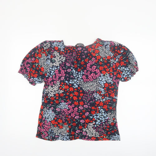 Dunnes Women's Multicoloured Floral V-Neck Puff Sleeve Blouse Size 16