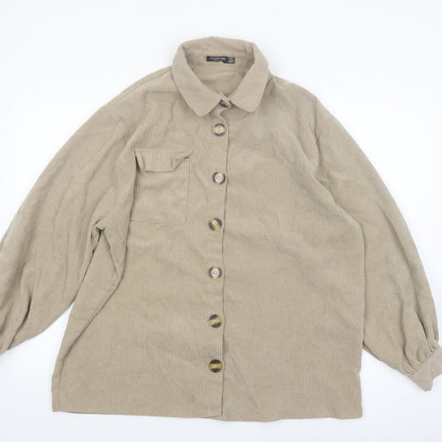 Nasty Gal Women Beige Corduroy Button-Up Long Sleeve Shirt UK 10