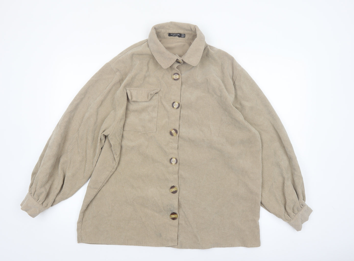 Nasty Gal Women Beige Corduroy Button-Up Long Sleeve Shirt UK 10