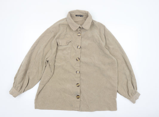 Nasty Gal Women Beige Corduroy Button-Up Long Sleeve Shirt UK 10