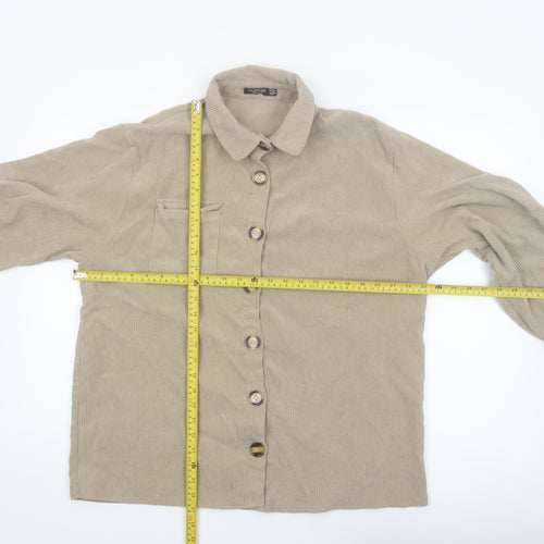 Nasty Gal Women Beige Corduroy Button-Up Long Sleeve Shirt UK 10