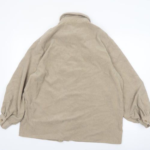 Nasty Gal Women Beige Corduroy Button-Up Long Sleeve Shirt UK 10