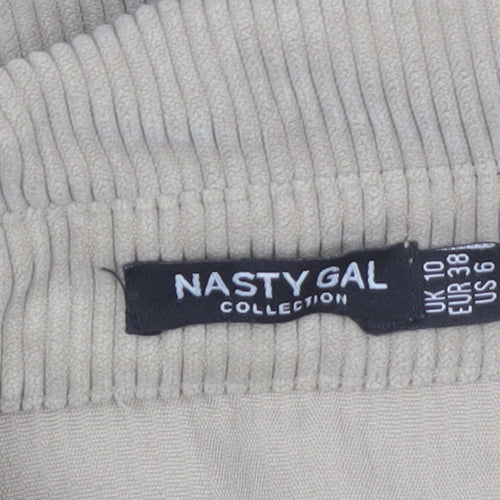 Nasty Gal Women Beige Corduroy Button-Up Long Sleeve Shirt UK 10