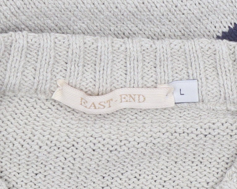 East End Men's Beige Striped Cotton V-Neck Sleeveless Vest L