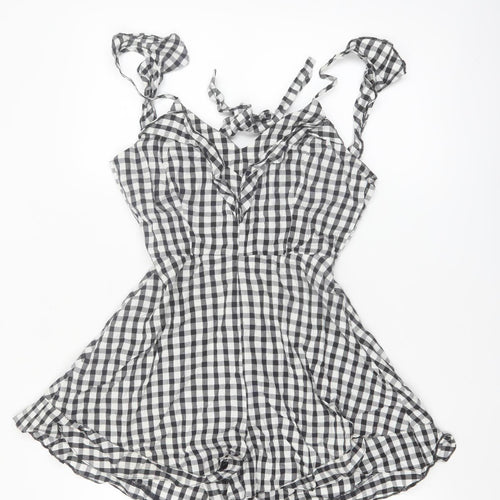 River Island Womens Black Gingham Playsuit Size 8 Tie Strap Summer Outfit