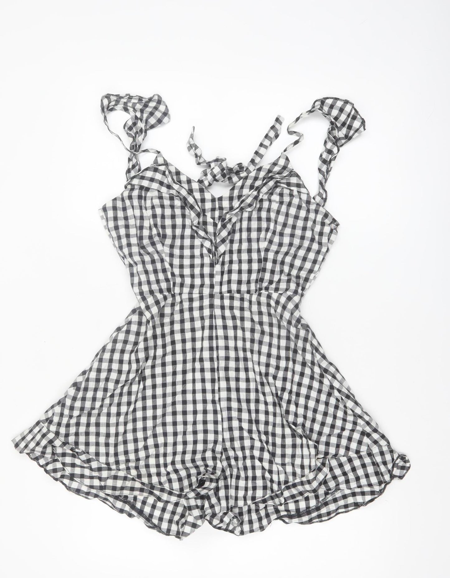 River Island Womens Black Gingham Playsuit Size 8 Tie Strap Summer Outfit